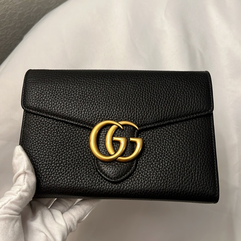 Gucci GG Marmont Chain Shoulder Leather Black Gold Hardware - Picture 17 of 17